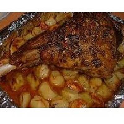  طريقة عمل فخدة لحم بالبطاطس في الفرن 