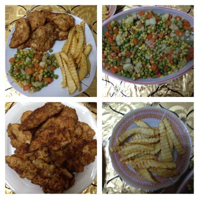  وجبة استيك دجاج مع البازيلا والبطاطا رووووعه بتشهي 