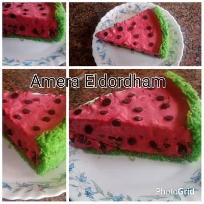  طريقة عمل تورتة آيس كريم شكل بطيخ 