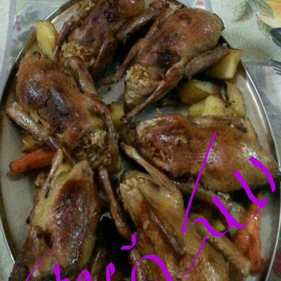  طريقة عمل حمام محشي أرز بالبصل والكبد والقوانص 