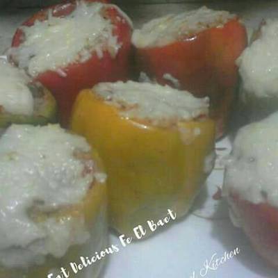  محشى فلفل الوان بالموزريلا ودبس الرمان على طريقتى 