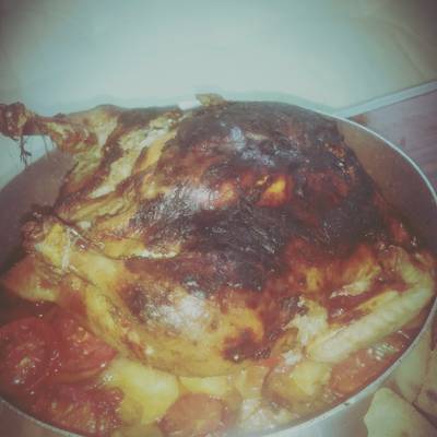  دجاجه محشيه ارز و بصل مكرمل 